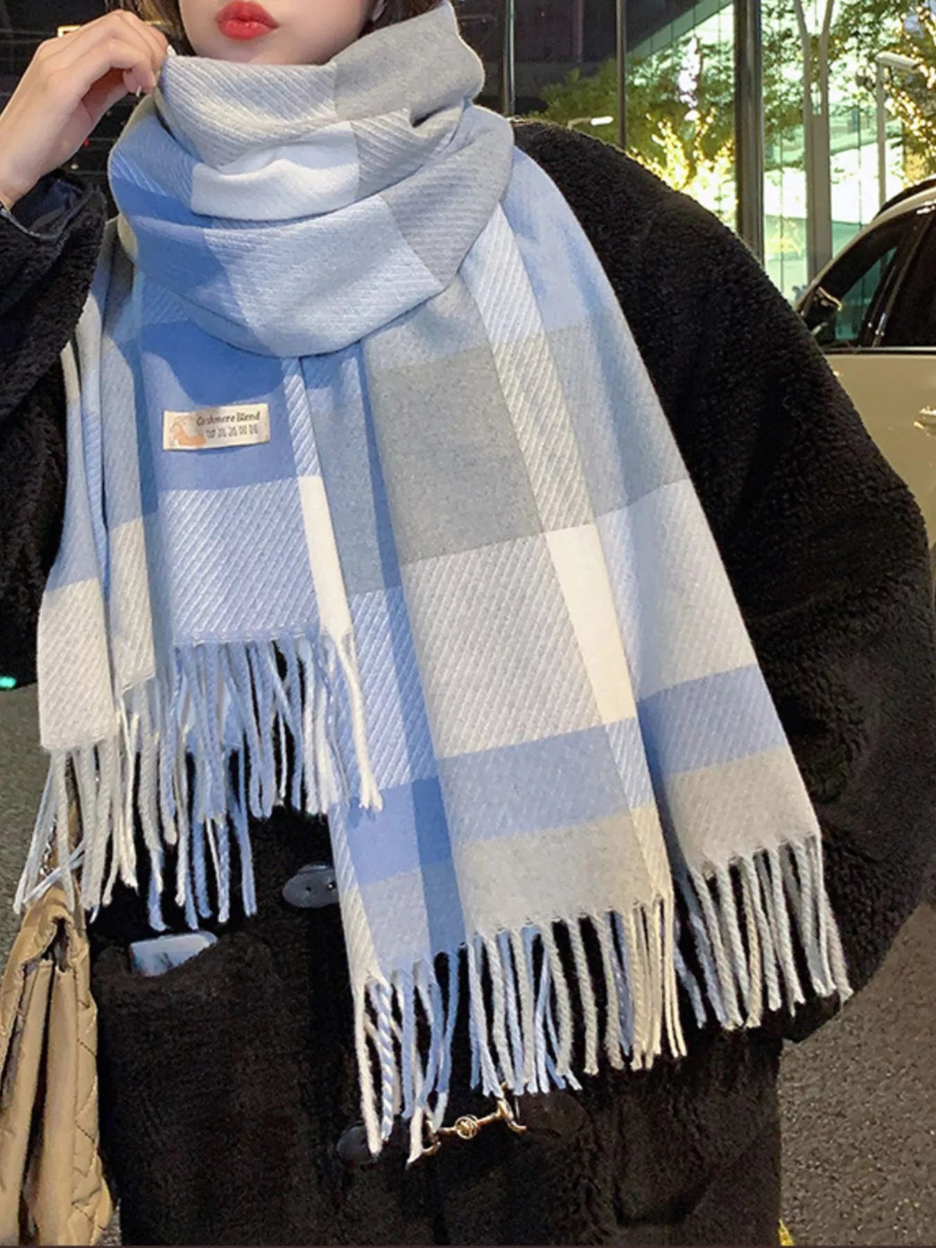 Fringe Plaid Scarf Trendsi