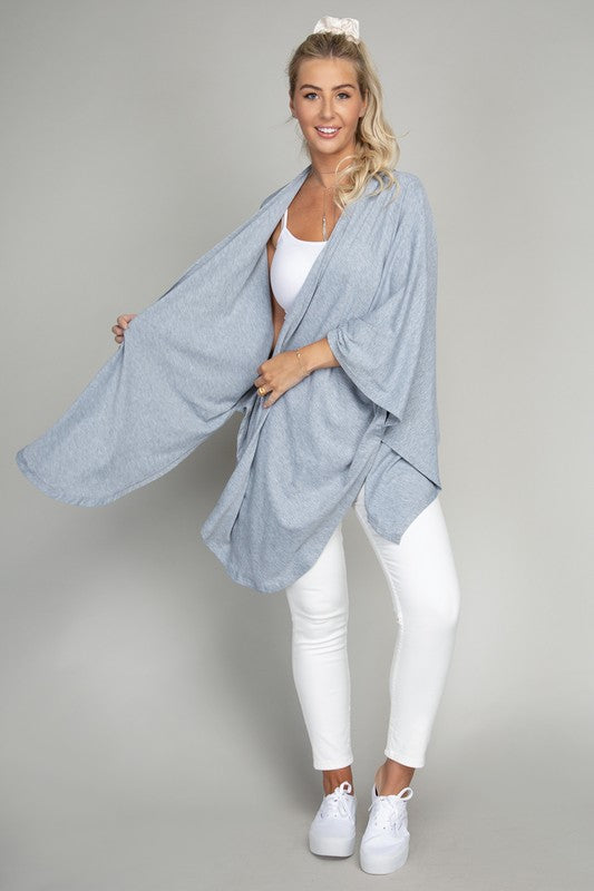 TEEK - Blue Gray Drop Shoulder Open Front Cardigan SWEATER TEEK FG   