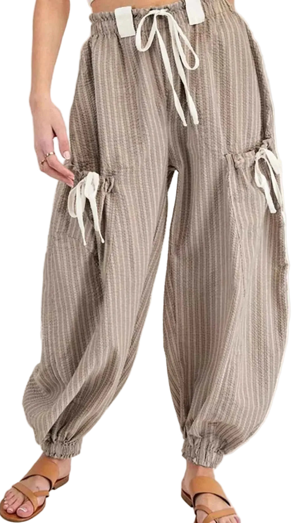 TEEK - Stripe Drawstring Cargo Jogger Pants with Pockets PANTS TEEK Trend Mocha S