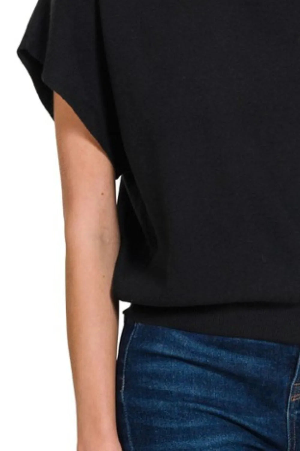 TEEK - Black Zenana Round Neck Short Dolman Sleeve Sweater TOPS TEEK Trend