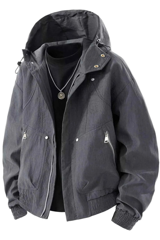 TEEK - Mens Plus Size Casual Hooded Lightweight Windbreaker Jacket JACKET TEEK Trend Grey M