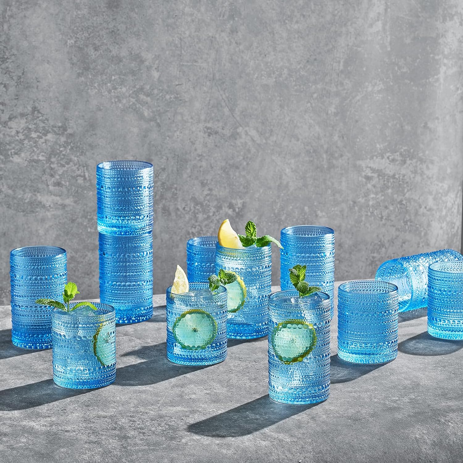 TEEK - Textured Hobnail Lowball & Highball Glassware Set of 12 HOME DECOR TEEK KS