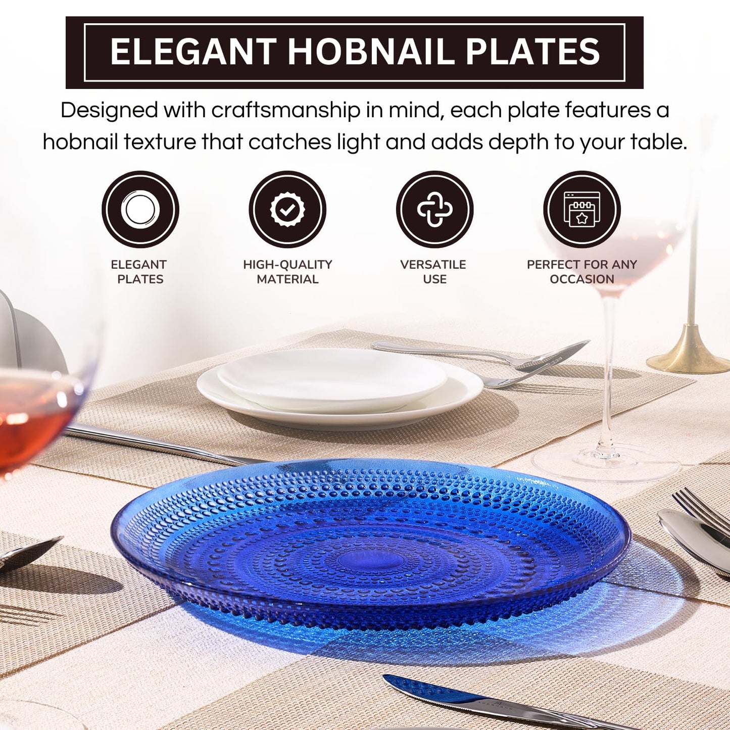TEEK - Glass Hobnail Dinner Charger Plates Set | Dark Blue HOME DECOR TEEK KS