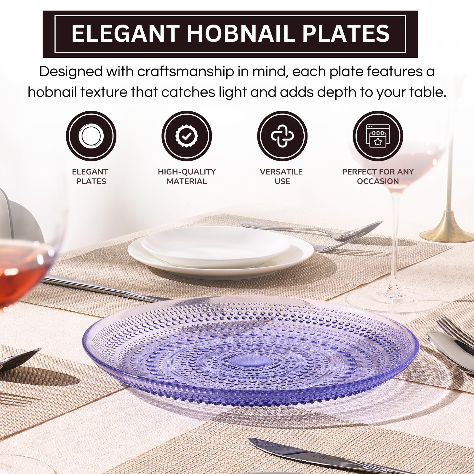 TEEK - Glass Hobnail Dinner or Charger Plates Set | Blue HOME DECOR TEEK KS