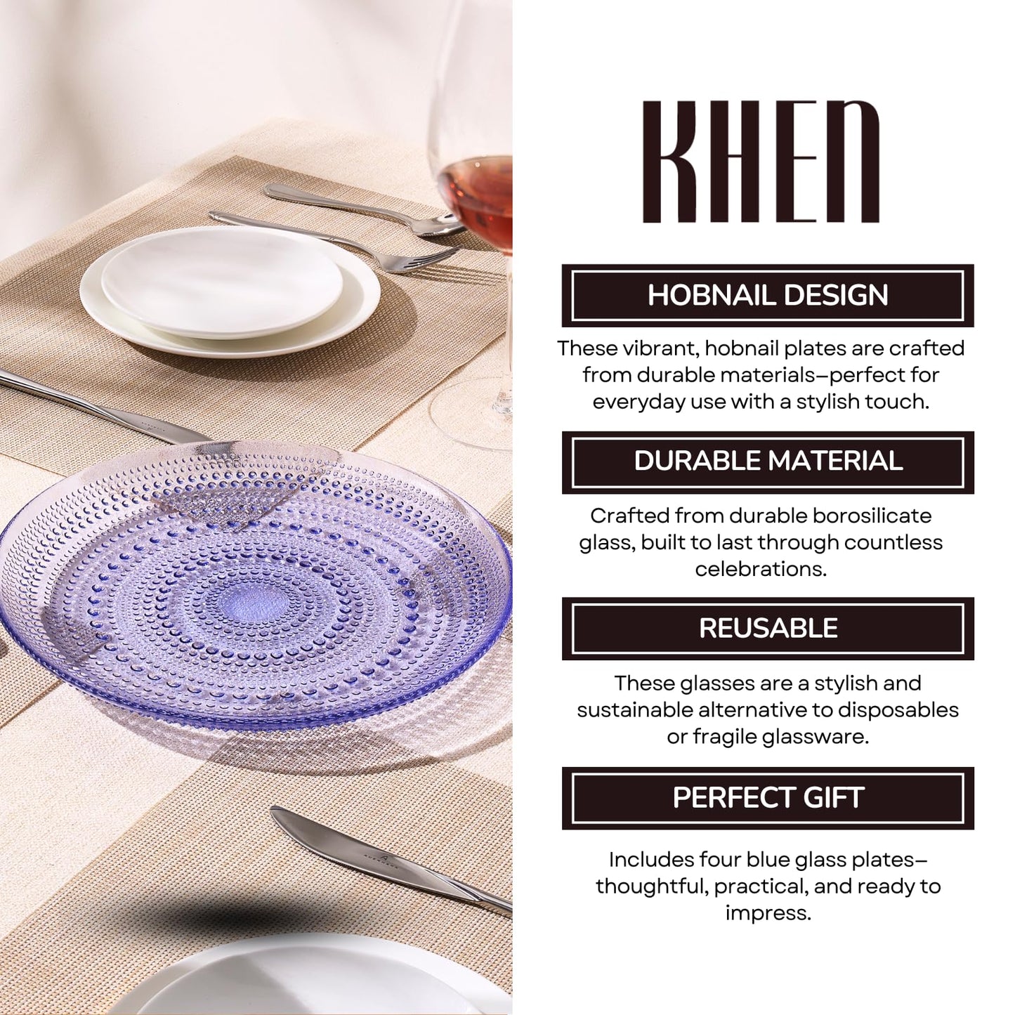 TEEK - Glass Hobnail Dinner or Charger Plates Set | Blue HOME DECOR TEEK KS