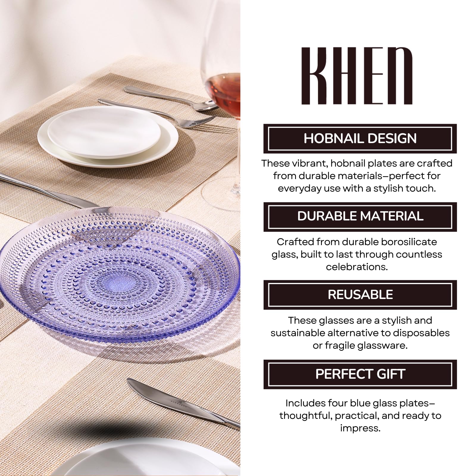 TEEK - Glass Hobnail Dinner or Charger Plates Set | Blue HOME DECOR TEEK KS