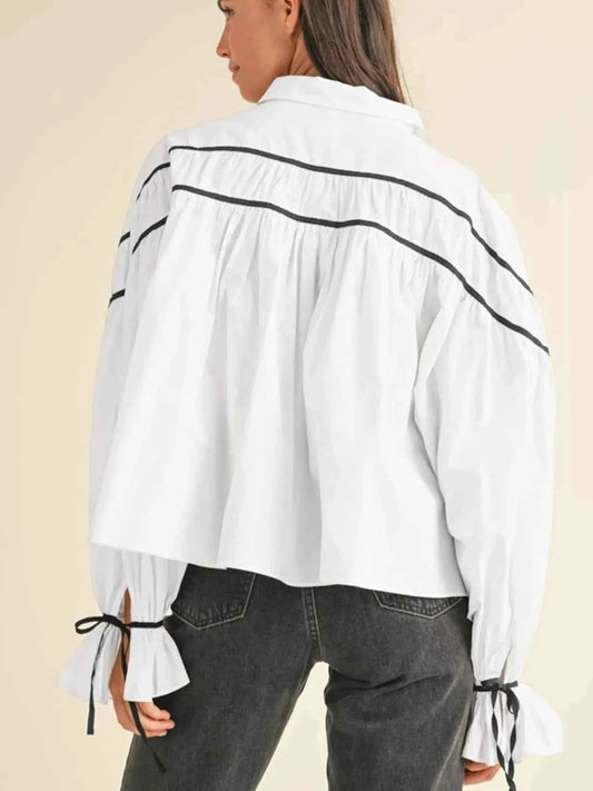 TEEK - Elegant Contrast Bow-Tie Ruffle Blouse TOPS TEEK Trend