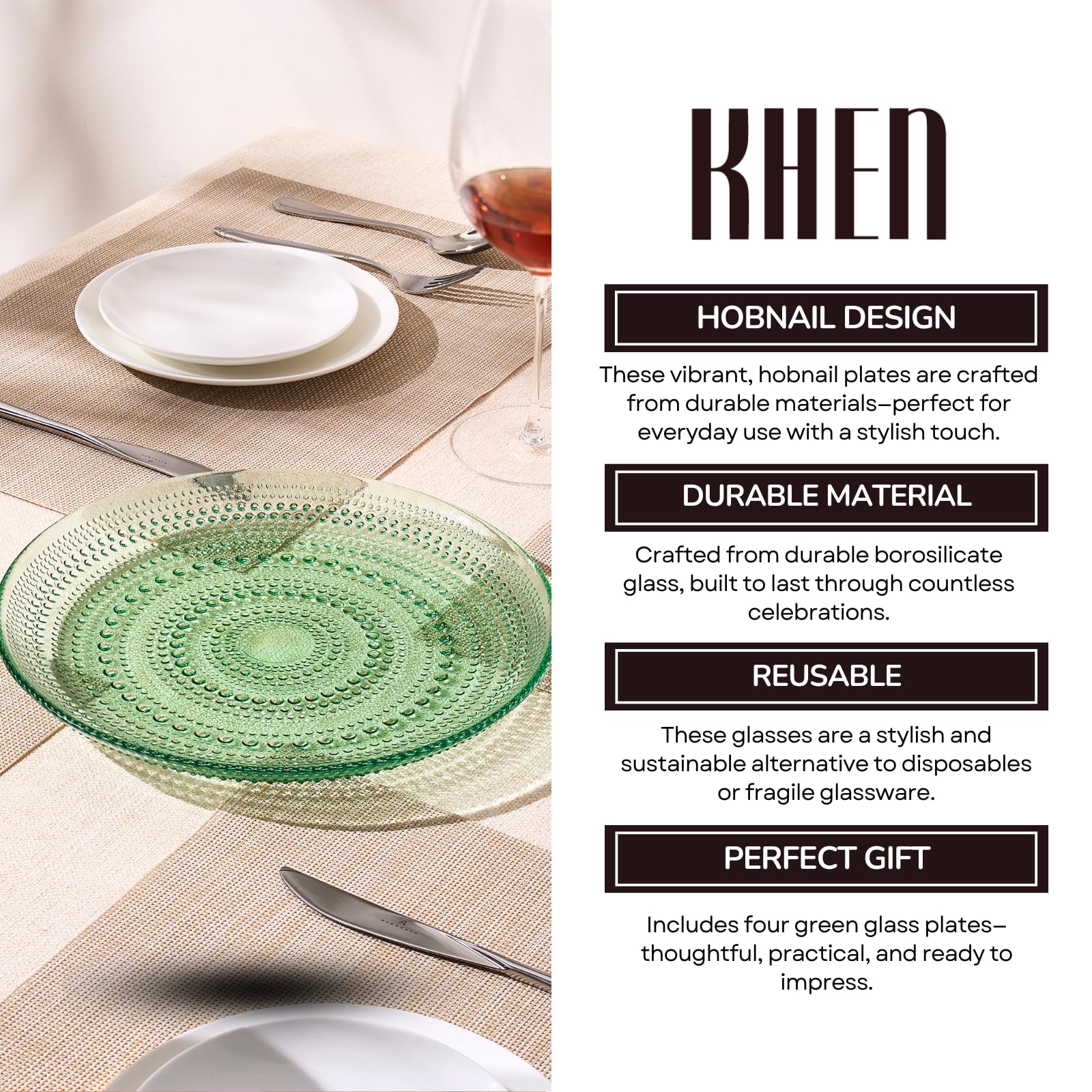 TEEK - Glass Hobnail Dinner or Charger Plates Set | Green HOME DECOR TEEK KS