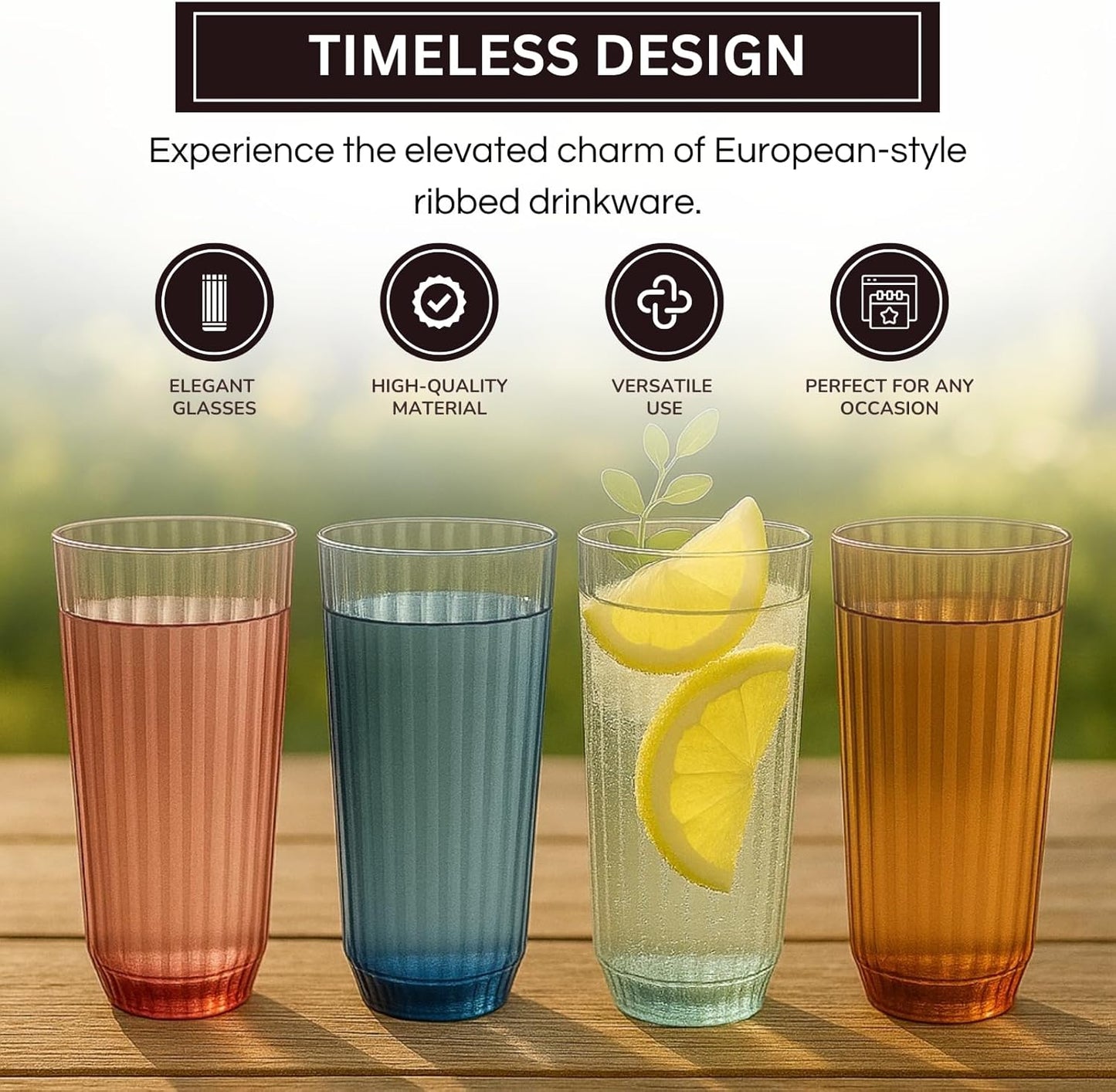 TEEK - Shatterproof European Ribbed Drinking Glasses Set HOME DECOR TEEK KS