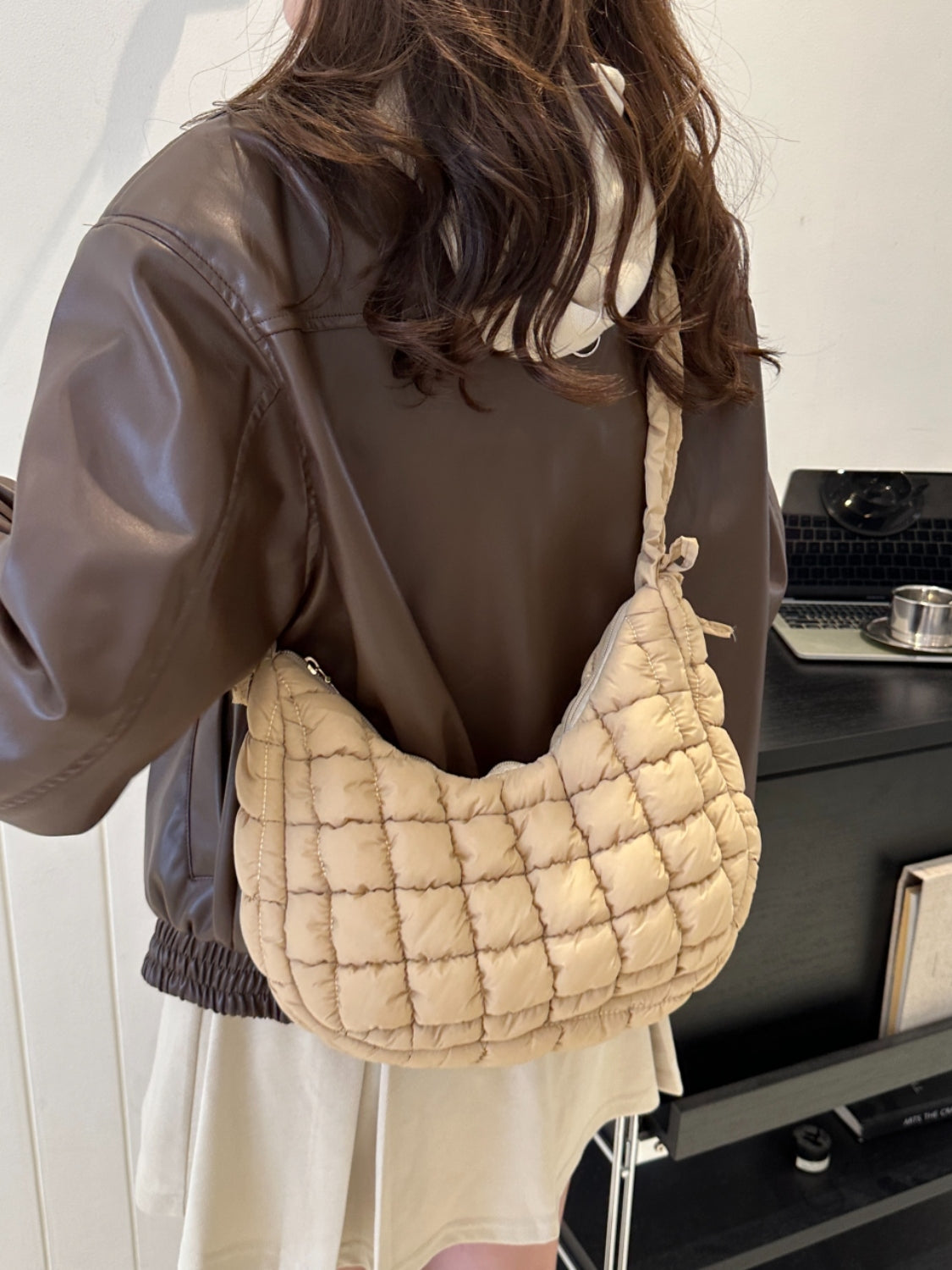 TEEK - Bubble Texture Ruched Strap Quilted Shoulder Bag BAG TEEK Trend Khaki