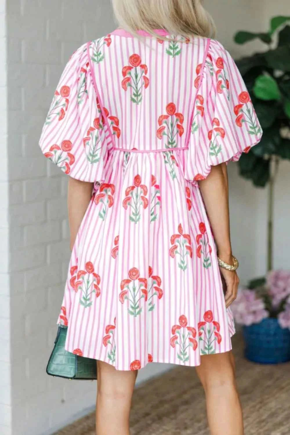 Striped Floral Print Mini Dress Trendsi