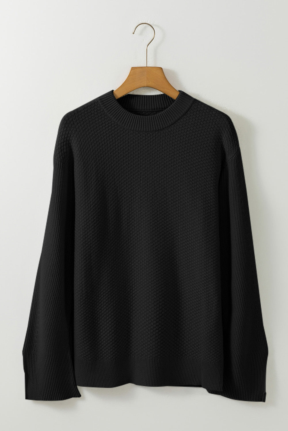 TEEK - Slit Cuff Round Neck Long Sleeve Sweater TOPS TEEK Trend