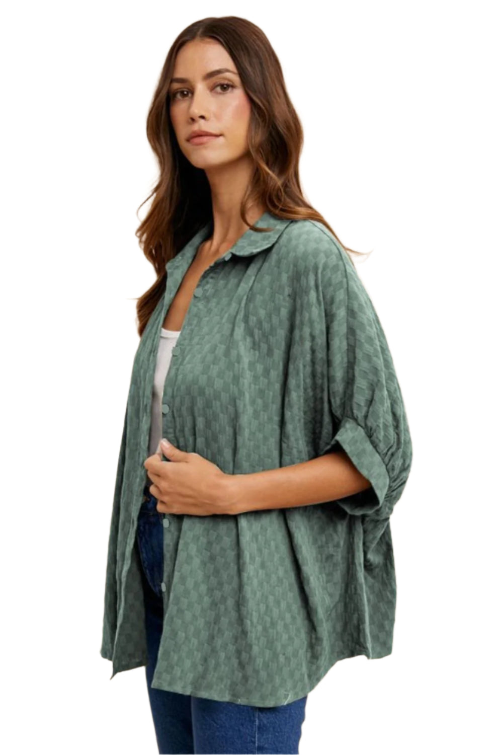 TEEK - Dark Sage Checkered Button Up Half Sleeve Shirt TOPS TEEK Trend S