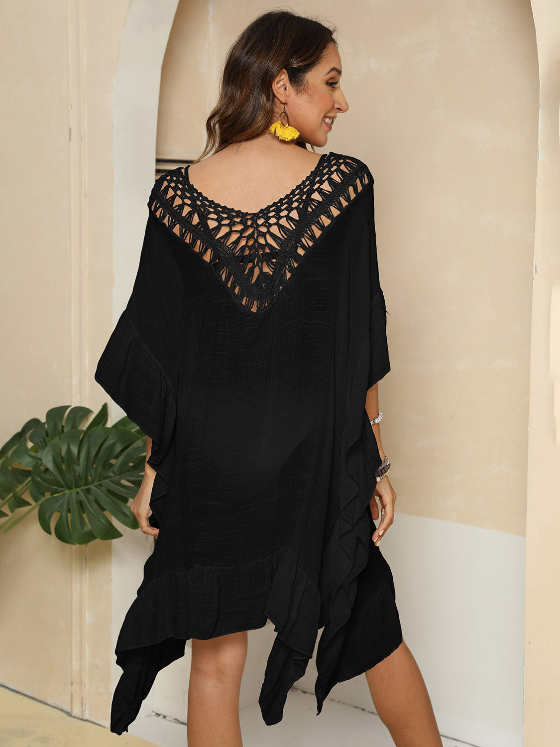 TEEK - Cutout Ruffled Half Sleeve Cover-Up SHAWL TEEK Trend   