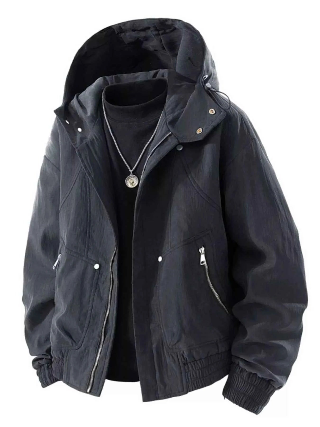TEEK - Mens Plus Size Casual Hooded Lightweight Windbreaker Jacket JACKET TEEK Trend Black M