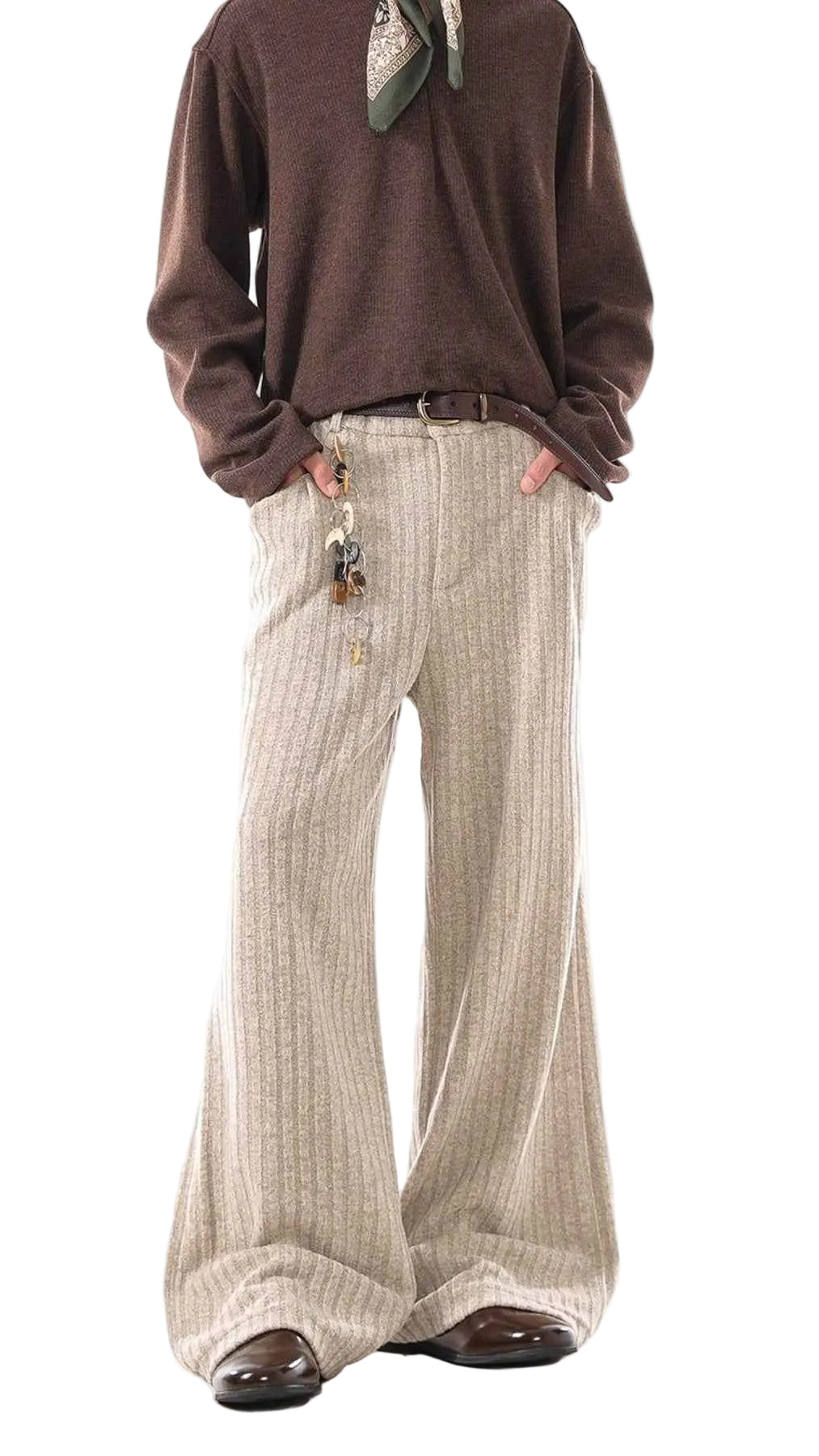 Men's Plus Size Ribbed Knit Loose Fit Pants Trendsi Khaki M