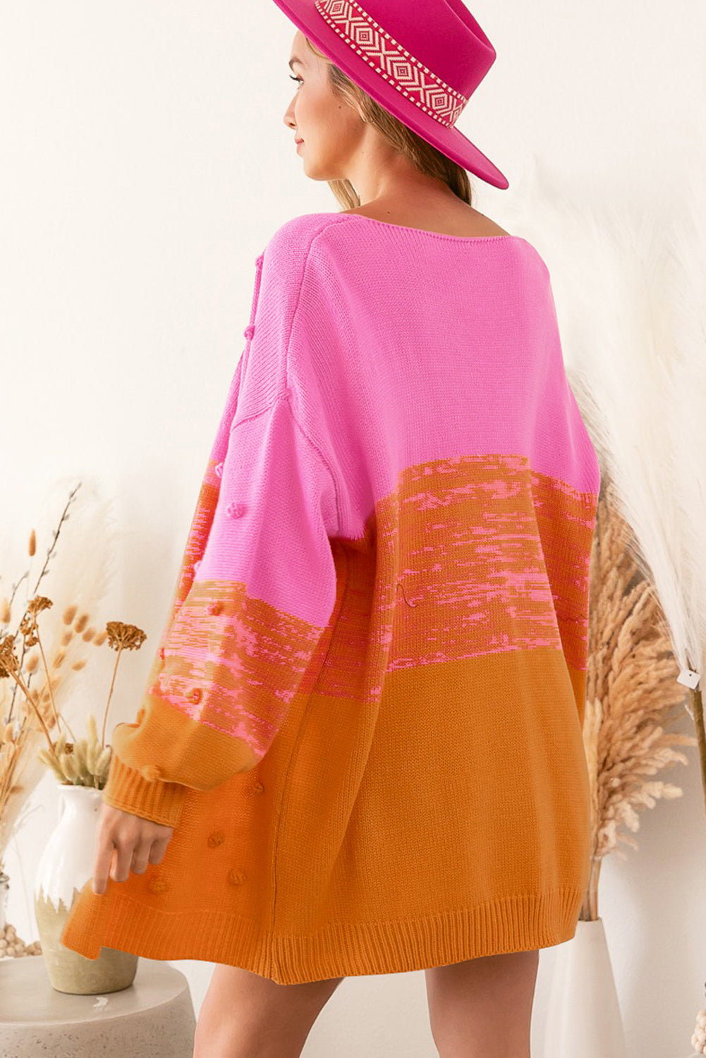 TEEK - Pompom Color Block Open Front Cardigan SWEATER TEEK Trend