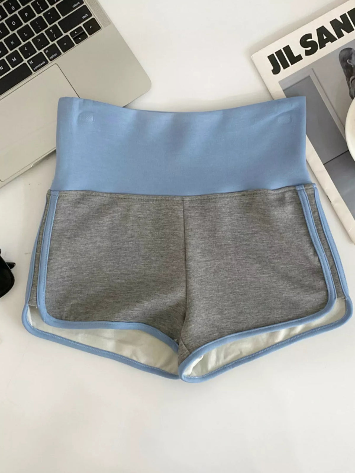 TEEK - High Waist Contrast Trim Shorts SHORTS TEEK Trend Light Blue + Gray S