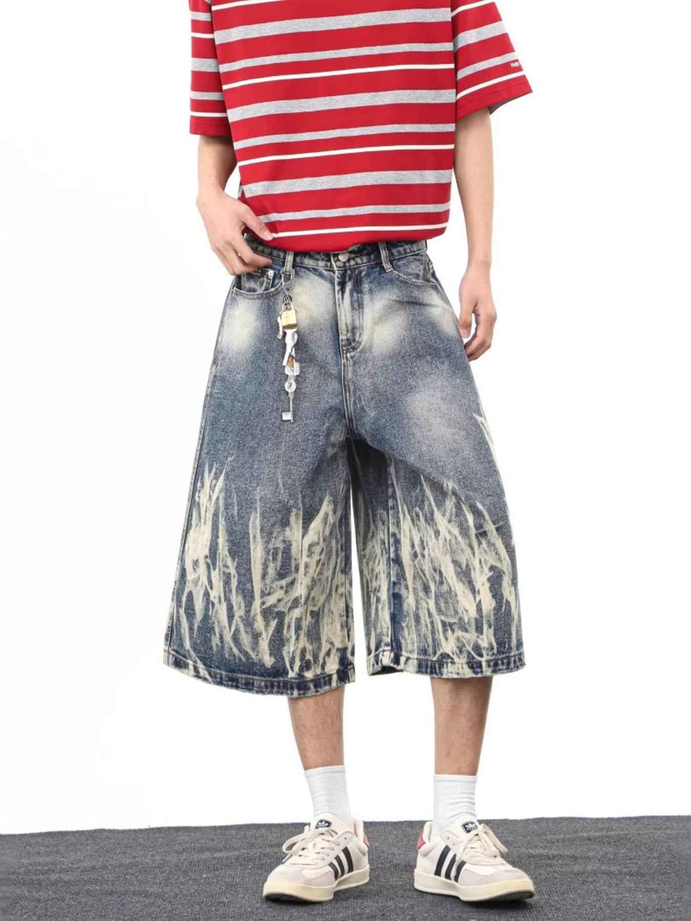 Men's Full Size Wide-Leg Denim Shorts Plus Size Trendsi