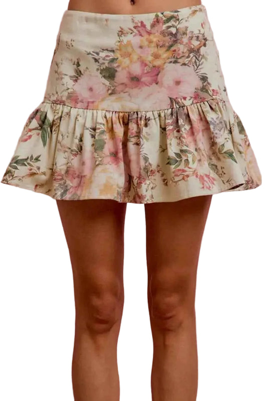 TEEK - Floral Print Fit and Flare Mini Skirt SKIRT TEEK Trend CREAM S