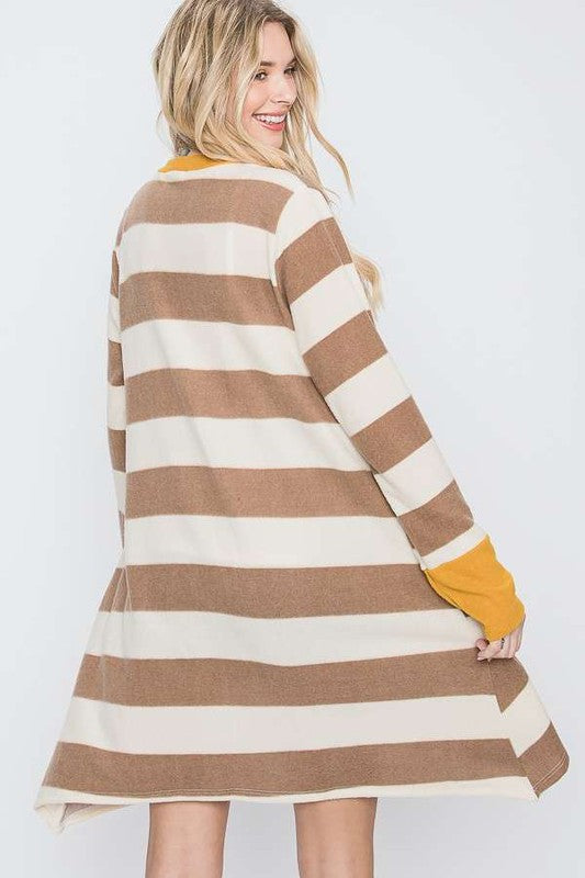 TEEK - Plus Size Open Front Striped Draped Cardigan SWEATER TEEK FG   