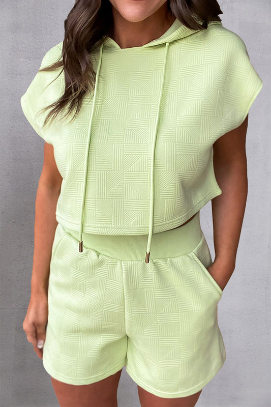 TEEK - Textured Drawstring Hoodie Shorts Set SET TEEK Trend Light Green S 