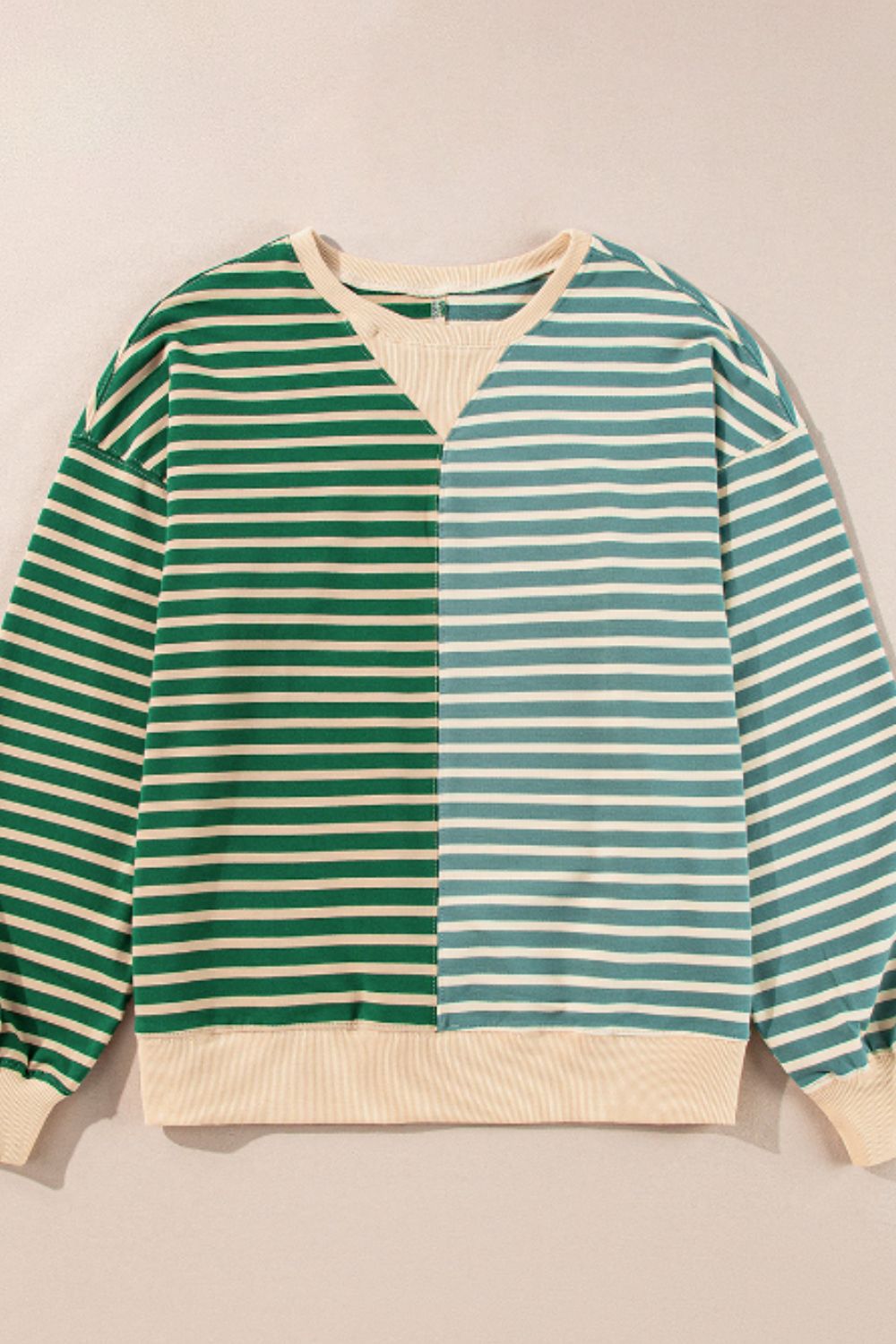 TEEK - Contrast Striped Round Neck Long Sleeve Sweatshirt SWEATER TEEK Trend