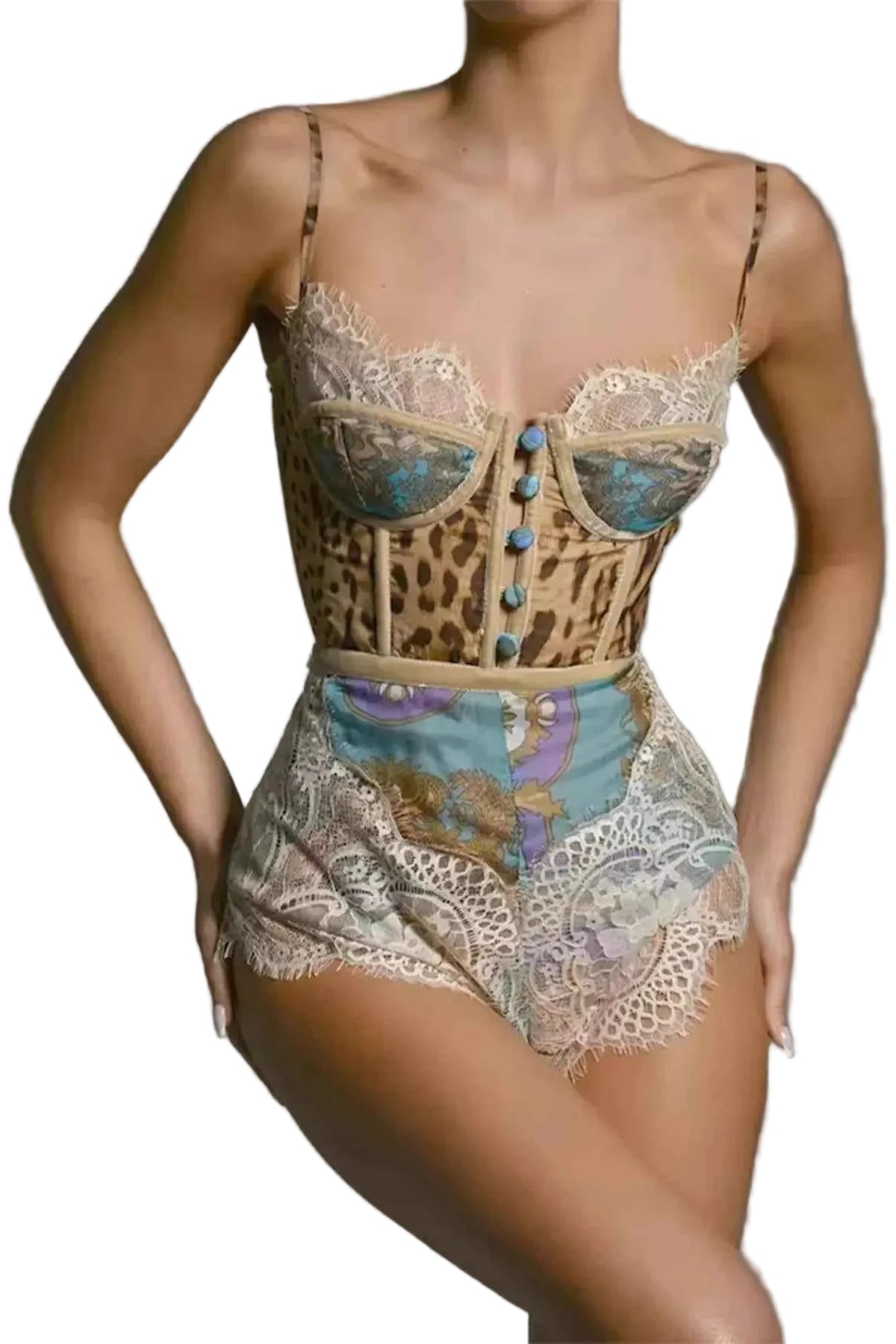 TEEK - Leopard Print Lace Trim Romper JUMPSUIT TEEK Trend Multicolor S
