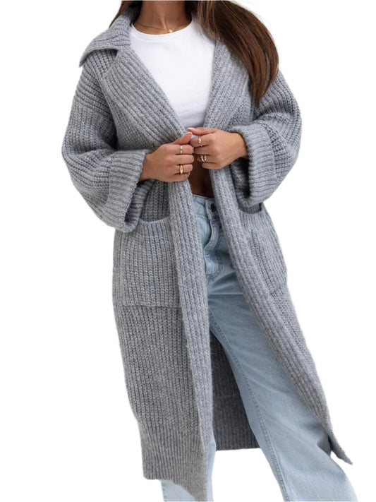 TEEK - Pocketed Collared Neck Dropped Shoulder Cardigan SWEATER TEEK Trend Gray One Size