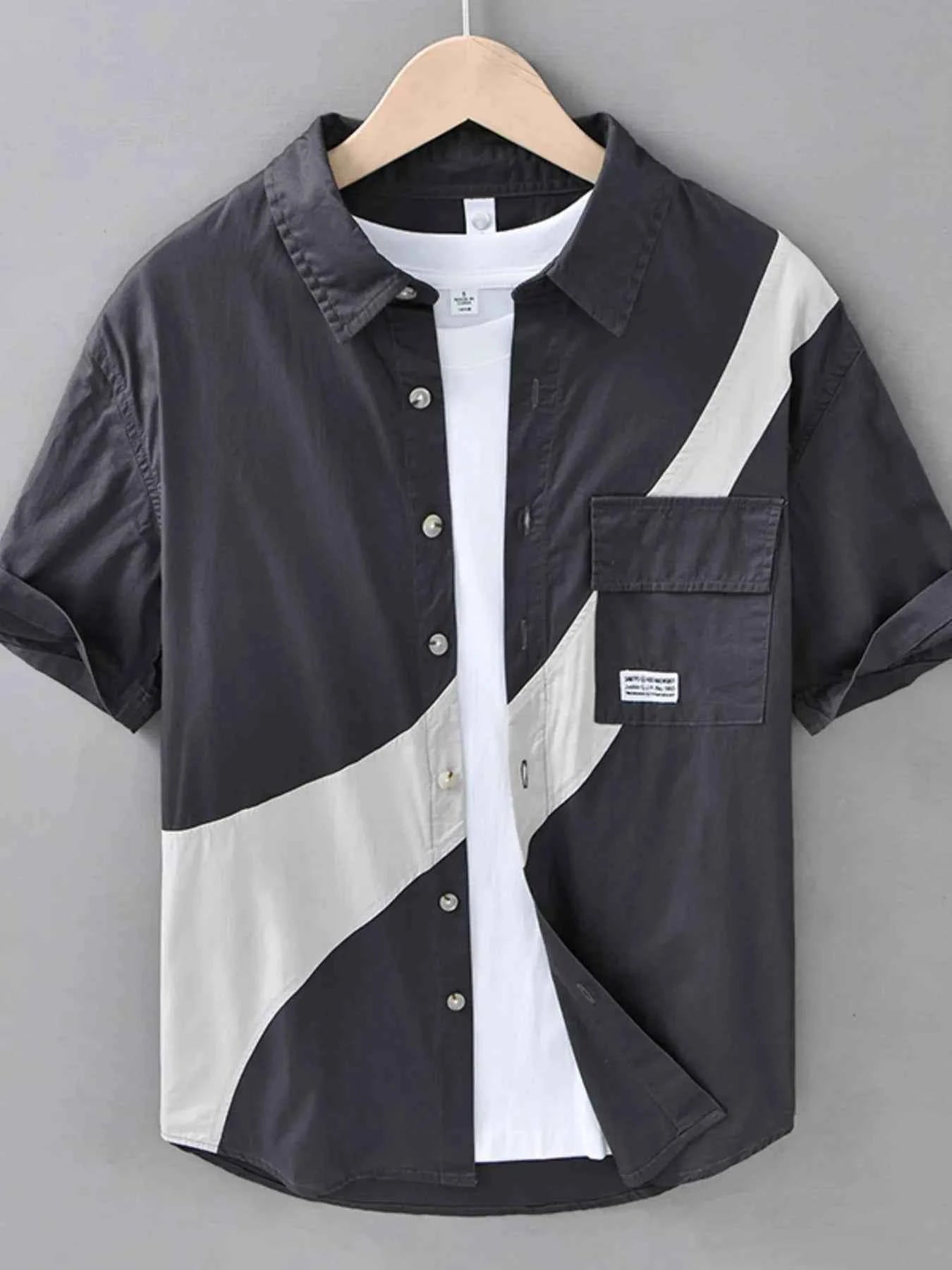TEEK - Mens Plus Size Casual Color Block Short Sleeve Shirt TOPS TEEK Trend Grey M