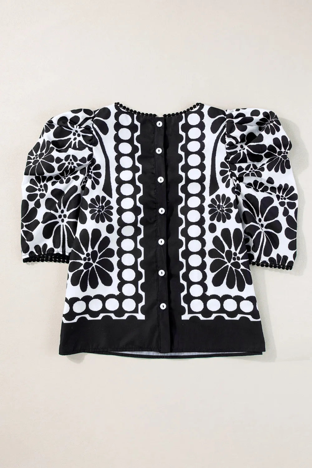 TEEK - Black Printed Back Button Half Sleeve Blouse TOPS TEEK Trend   