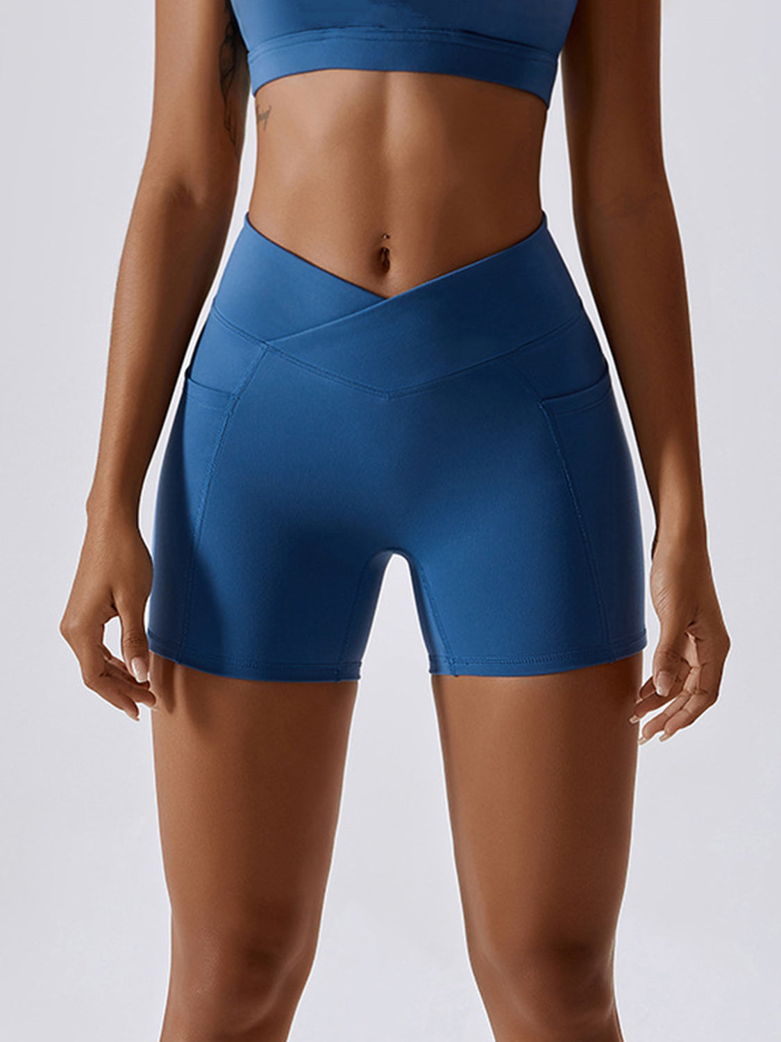 TEEK - Ruched Pocketed High Waist Active Shorts SHORTS TEEK Trend Cobalt Blue S 