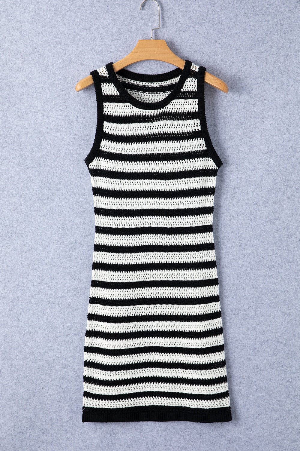 TEEK - Black White Striped Wide Strap Knit Dress DRESS TEEK Trend S  