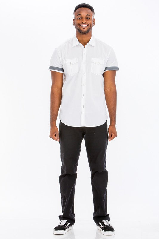 TEEK - Mens White Casual Short Sleeve Solid Shirts TOPS TEEK FG   