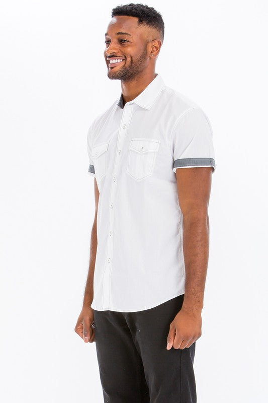 TEEK - Mens White Casual Short Sleeve Solid Shirts TOPS TEEK FG   