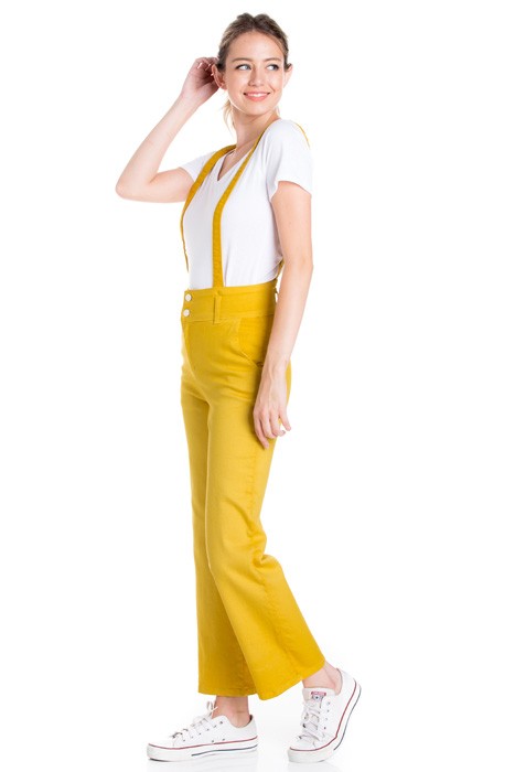TEEK - High Waist Flare Denim Suspender Overalls OVERALLS TEEK FG Mustard S 