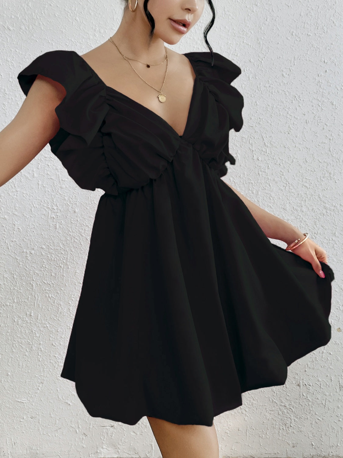 TEEK - Ruffled V-Neck Cap Sleeve Dress DRESS TEEK Trend   