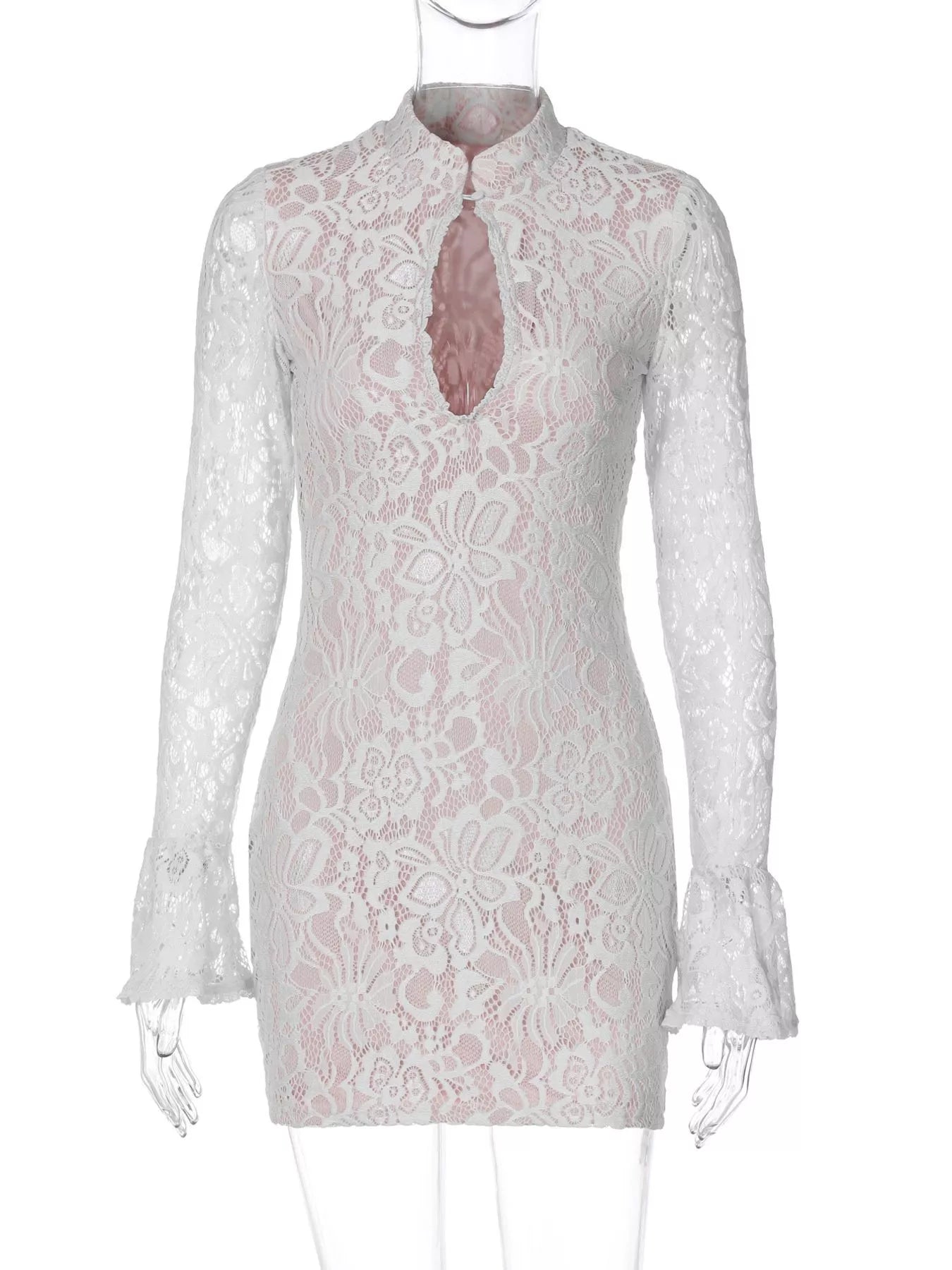 Lace Cutout Long Sleeve Mini Dress Trendsi