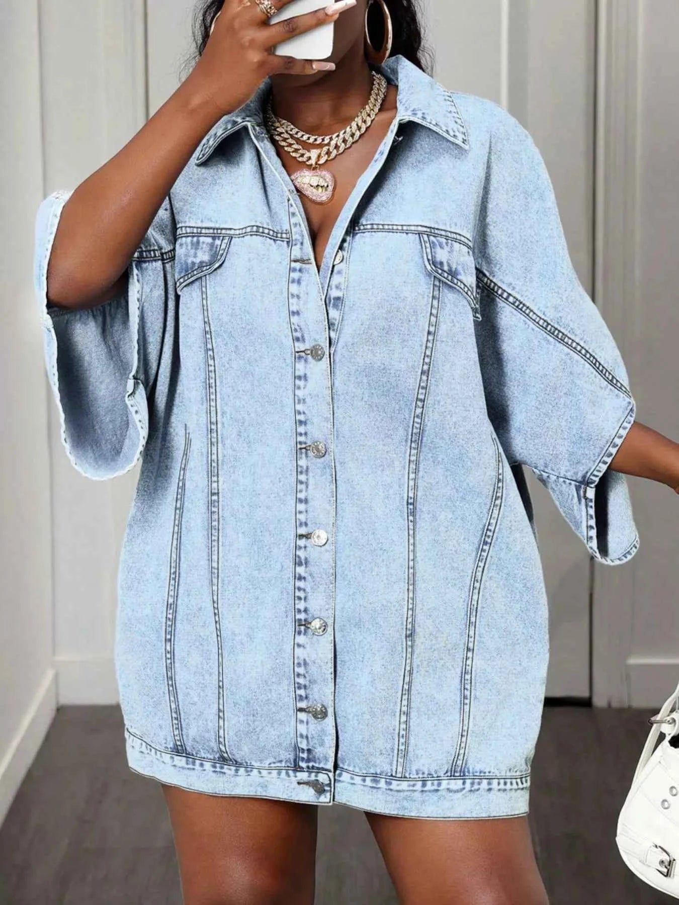 TEEK - Oversized Batwing Sleeve Denim Top TOPS TEEK Trend