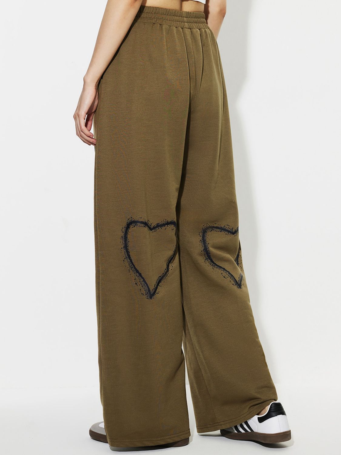 TEEK - Olive Heart Elastic Waist Wide Leg Pants PANTS TEEK Trend   