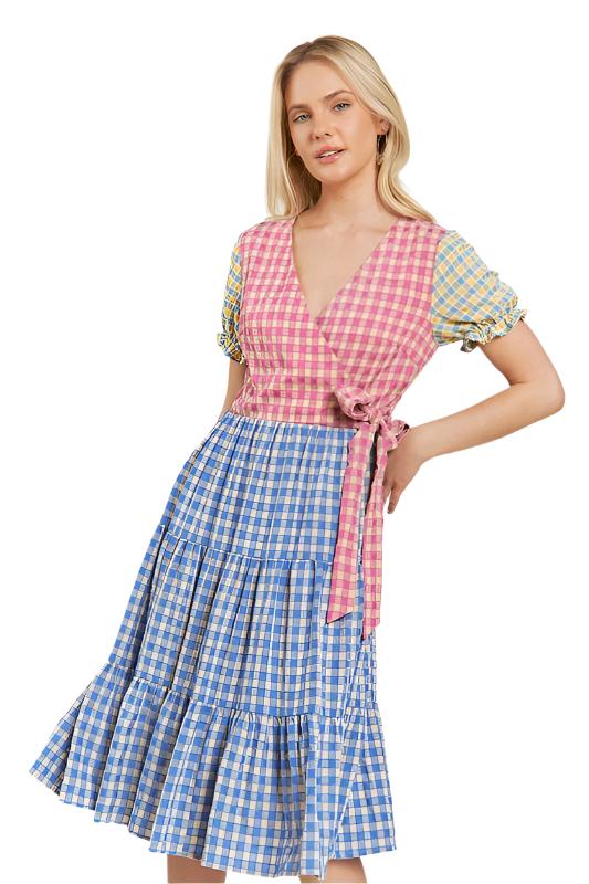 TEEK - MULTICOLOR BLOCK GINGHAM DRESS DRESS TEEK FG S  