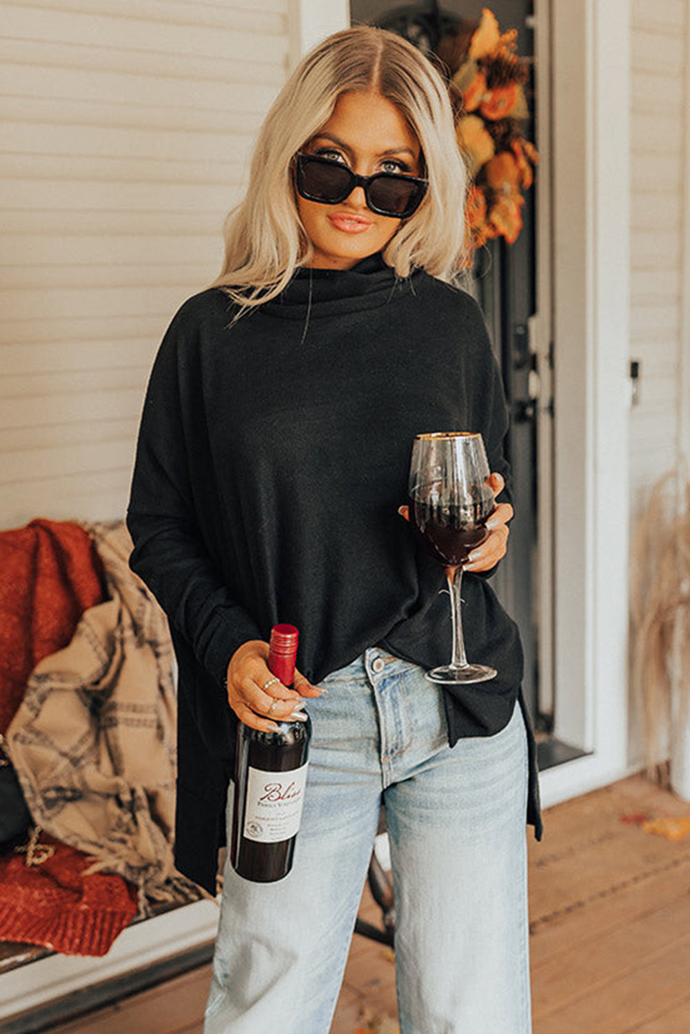 TEEK - Side Slit High-Low Cowl Neck Long Sleeve Top TOPS TEEK Trend