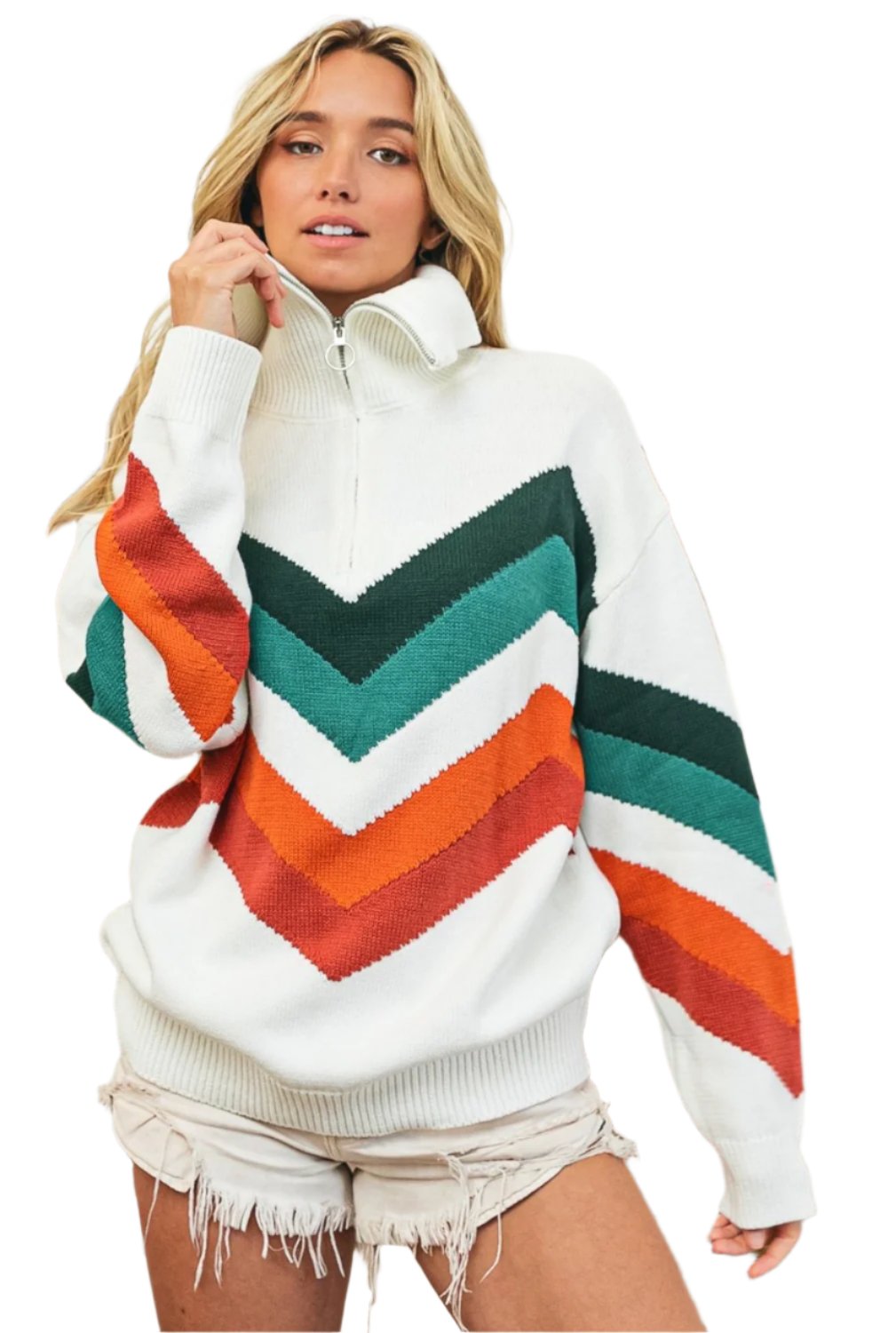 TEEK - Jade/Rust Combo Chevron Pattern Sweater SWEATER TEEK Trend S  