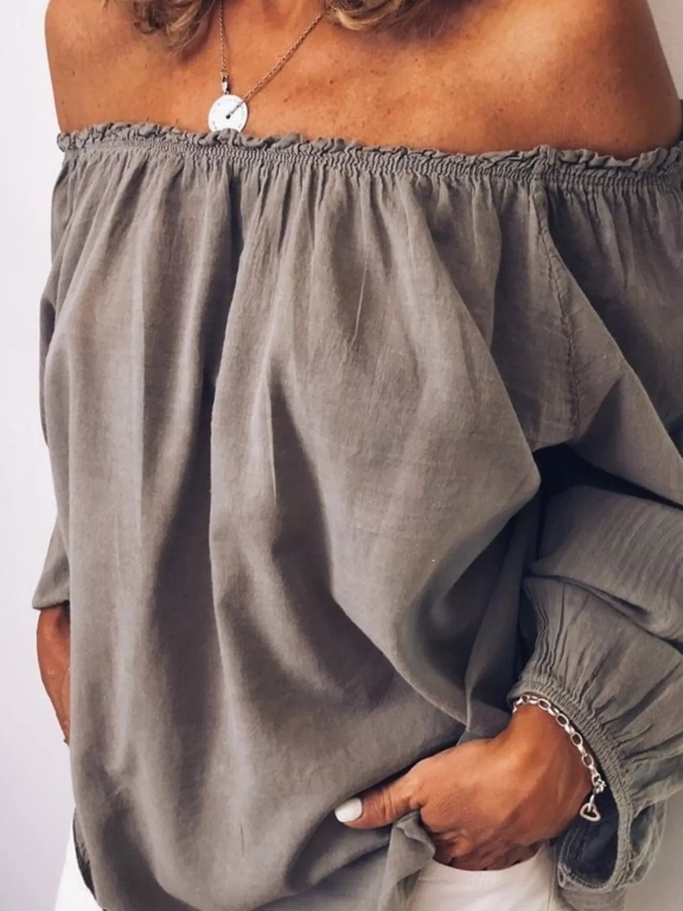 Off-Shoulder Frill Trim Blouse Trendsi