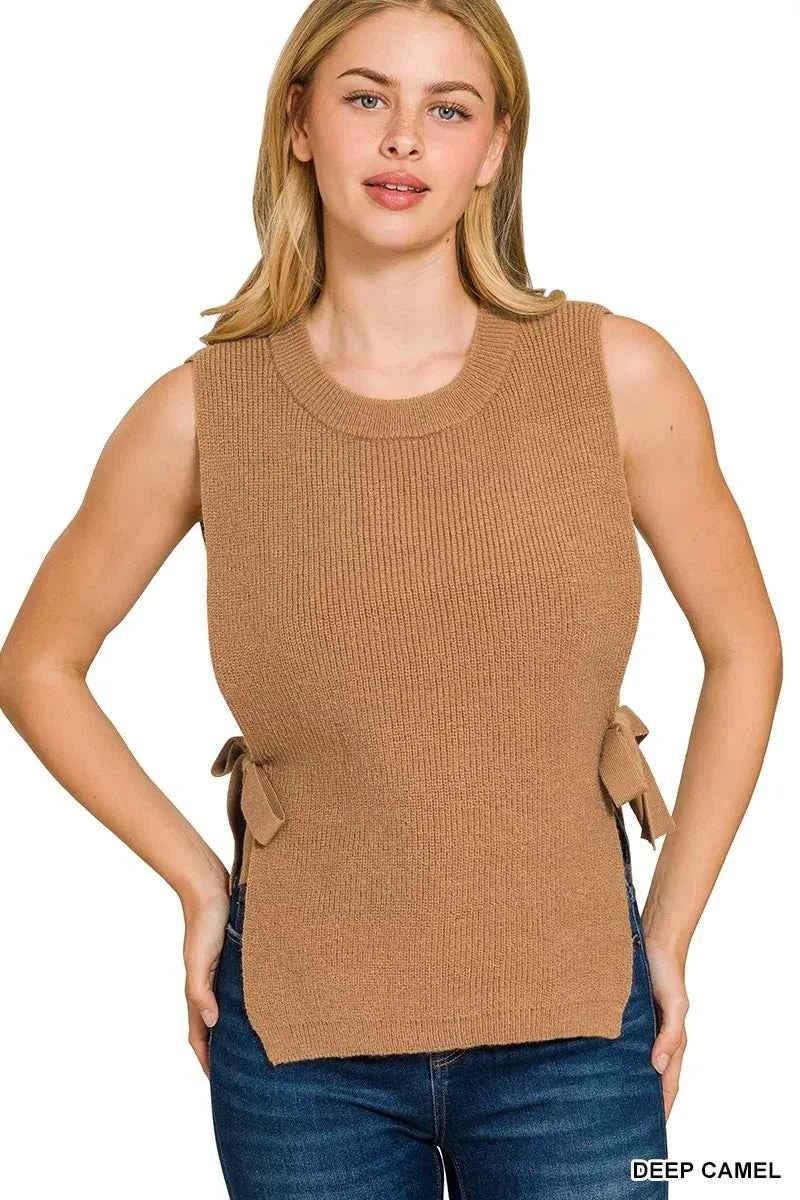 TEEK - Side Tie Sweater Vest TOPS TEEK Trend DEEP CAMEL S