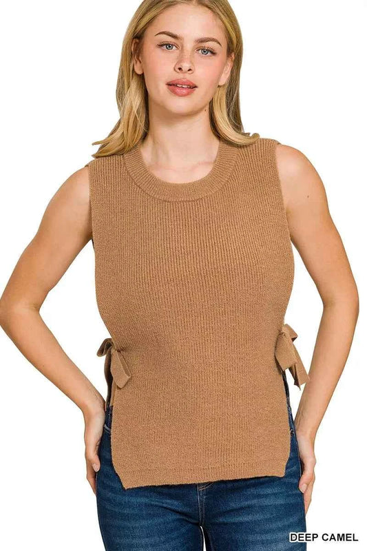 TEEK - Side Tie Sweater Vest TOPS TEEK Trend DEEP CAMEL S