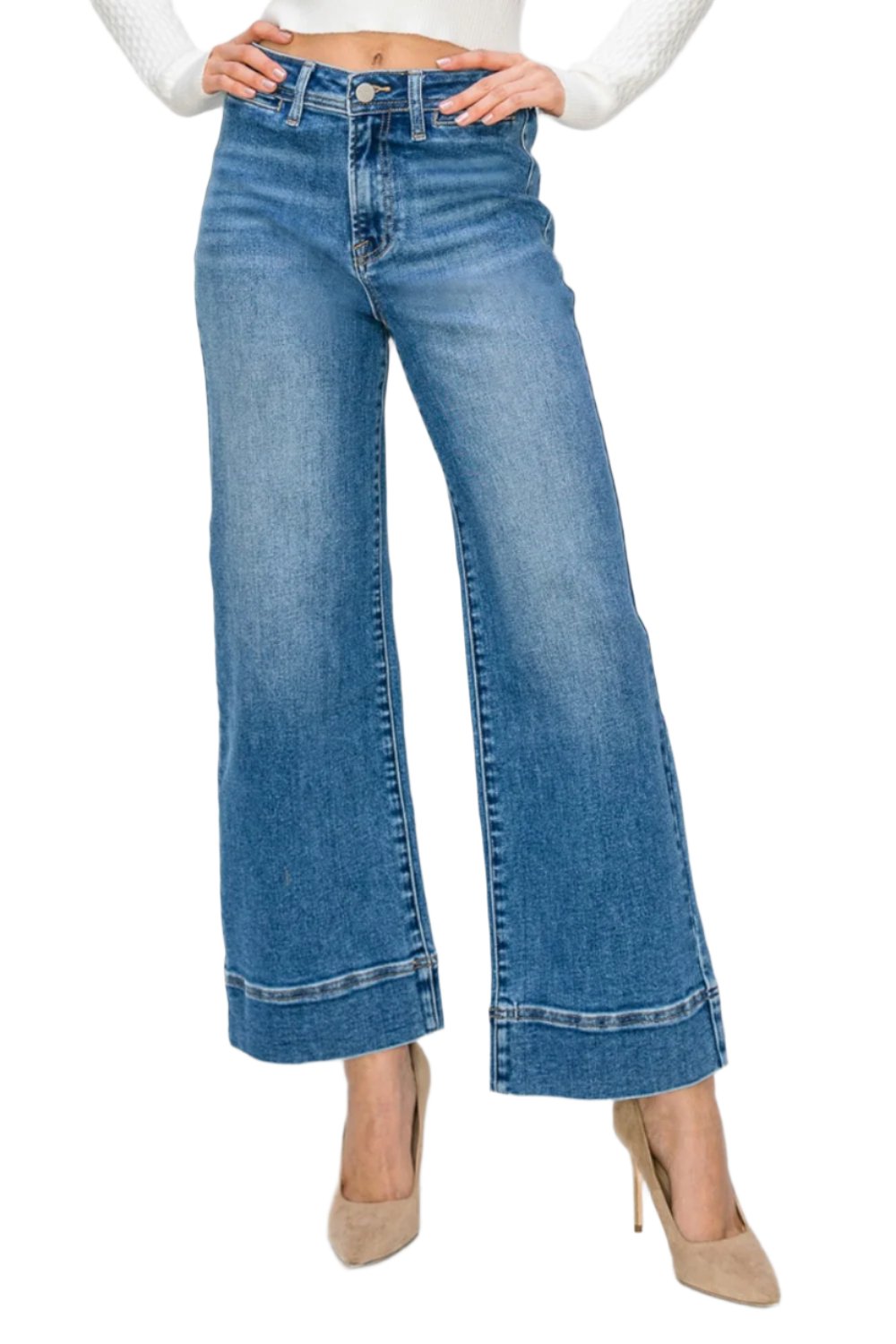 TEEK - Medium Wash Full Size High Rise Wide Leg Jeans PANTS TEEK Trend 0(24)  