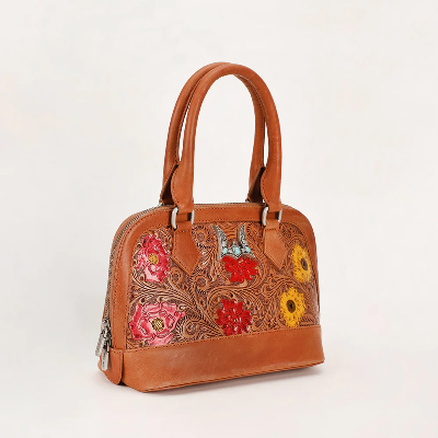 Loyalwest Suave Mini Bag PetalHide - Petal Hide Handtooled Leather And Calfskin Bag Whiskey Black & Co
