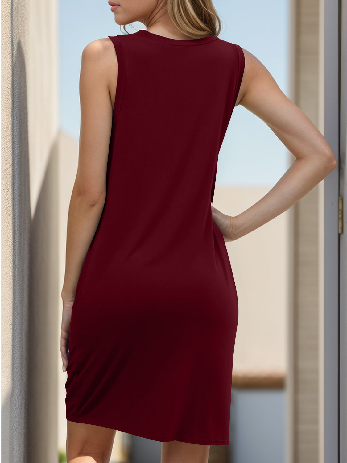 TEEK - Twisted Round Neck Sleeveless Dress DRESS TEEK Trend Burgundy S 