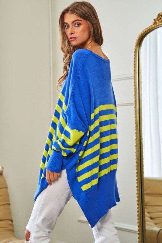 TEEK - Multi Striped Elbow Patch Sweater SWEATER TEEK FG OCEAN BLUE S 
